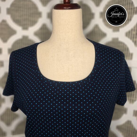 3/$30 Talbots Petite Blue Scoop Neck Polka Dot Short Sleeve Shirt Size Large - Picture 4 of 9